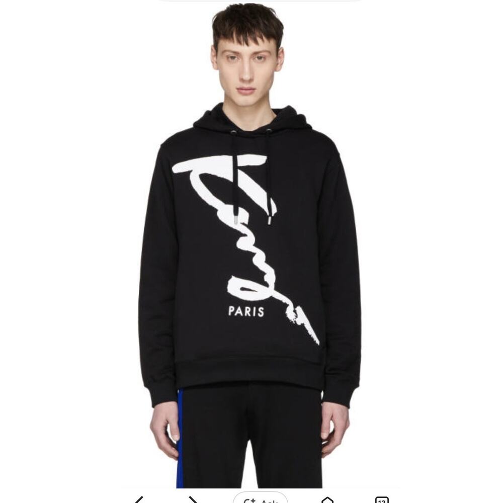 KENZO Paris Signature Script Cursive Logo Pullover Hoodie Black Men's Size Large